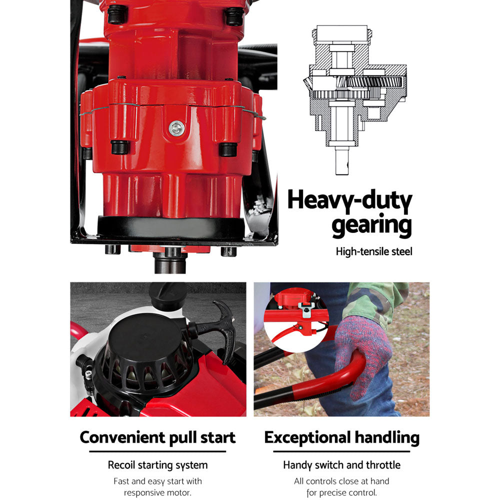 Giantz 63CC Post Hole Digger Petrol Motor Drill Extension Auger Bits Kits