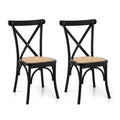 Artiss 2x Dining Chairs Rattan Wooden Kitchen Accent Chair Cafe Lounge Rubber Wood