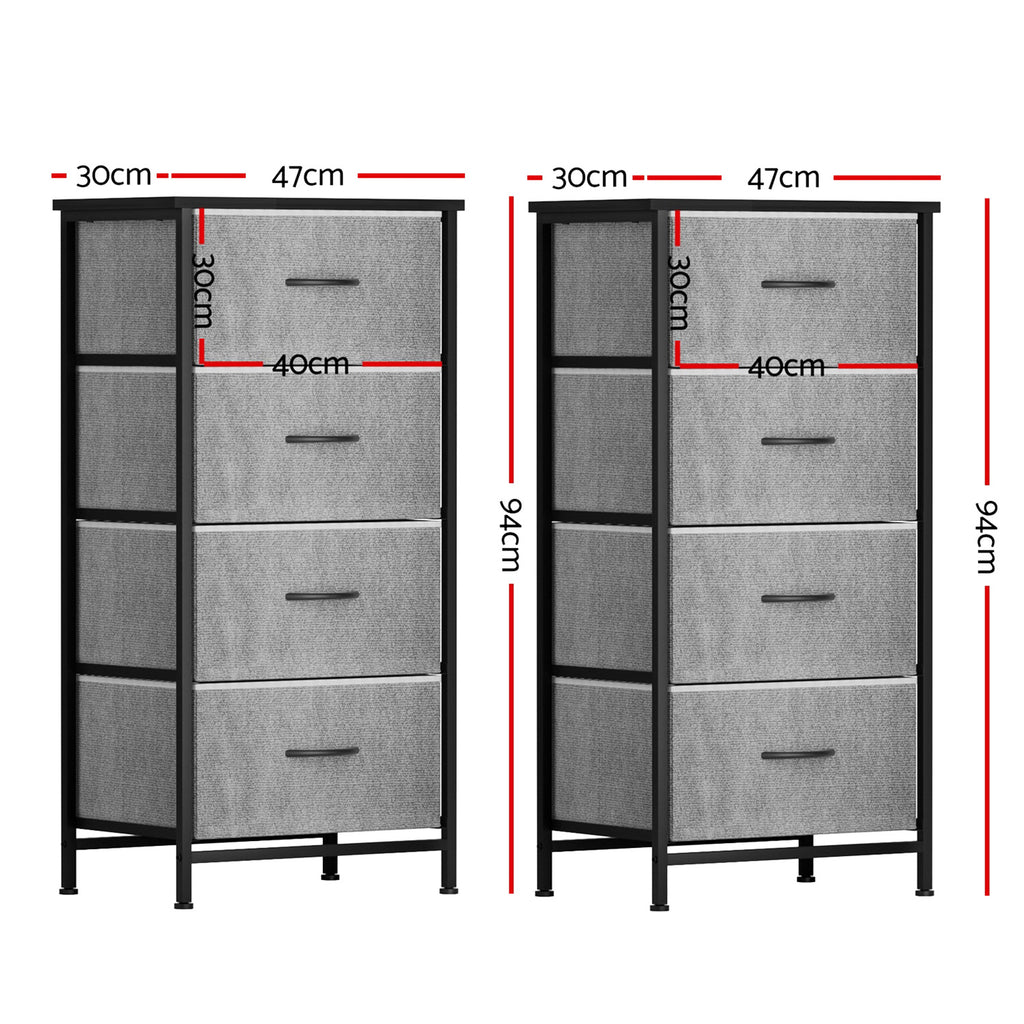 Artiss Set of 2 Chest of 4 Drawers Storage Dresser Tallboy Grey