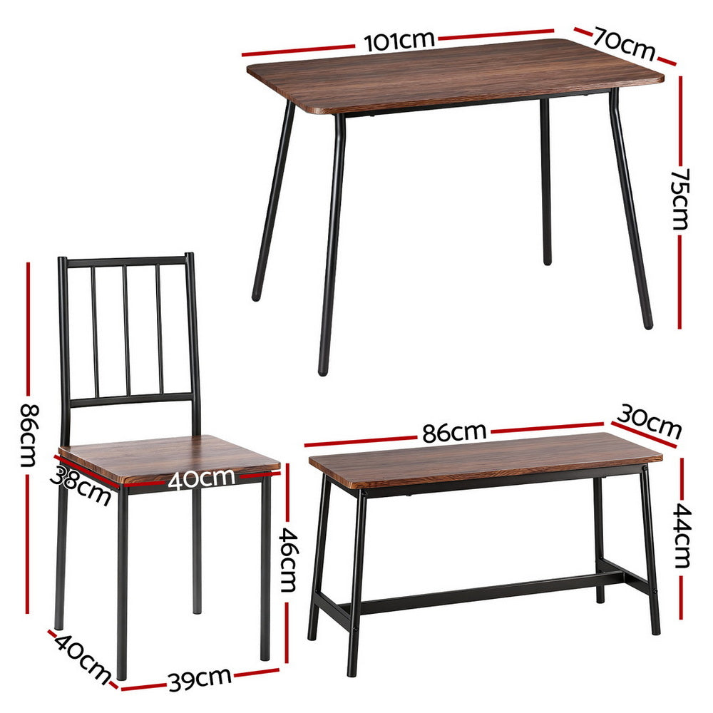 Artiss Dining Table and Chairs Set of 4 Bench Kitchen Furniture Rustic Brown