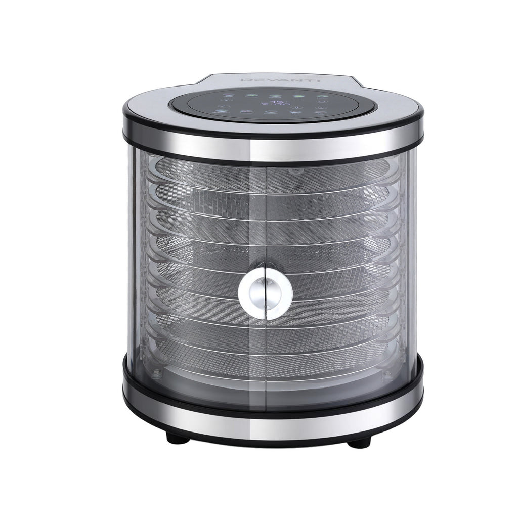 Devanti 8 Trays Food Dehydrator Stainless Steel Auto-Rotate 10 Programs 700W