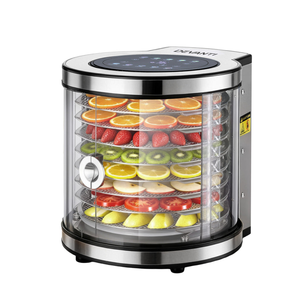 Devanti 8 Trays Food Dehydrator Stainless Steel Auto-Rotate 10 Programs 700W