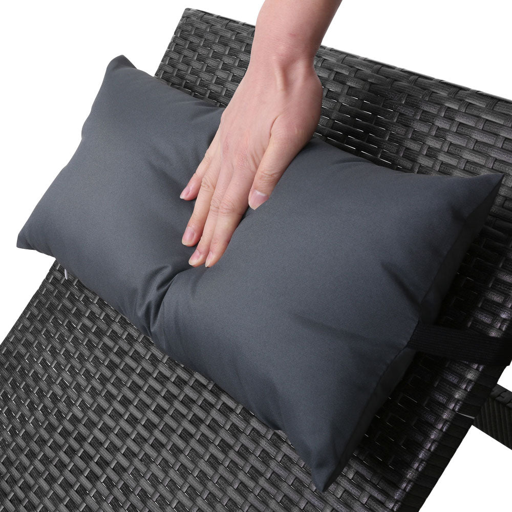 Gardeon 2x Sun Lounge Wicker Lounger Outdoor Furniture Beach Chair Armrest Adjustable Black