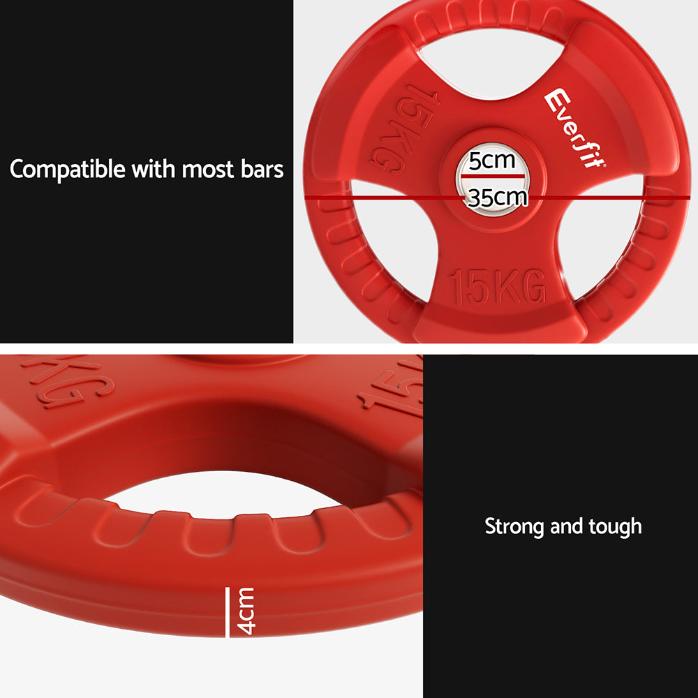 Everfit Weight Plates Olympic 15kg Dumbbell Barbell Plate Weight Lifting Home Gym Red