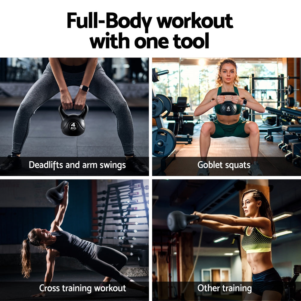 Everfit 4kg Kettlebell Set Weight Lifting Bench Dumbbells Kettle Bell Gym Home