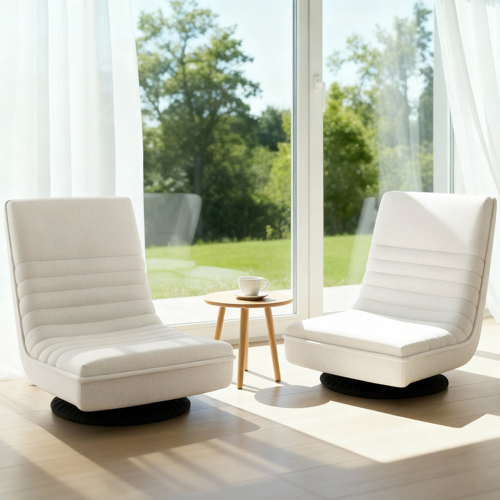 Artiss 2XFloor Chair Lounge Sofa Swivel Foldable Linen White