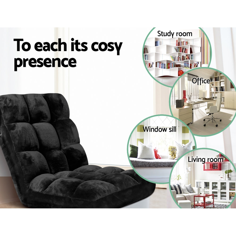 Artiss 2X Lounge Sofa Bed Flannel Fabric Black