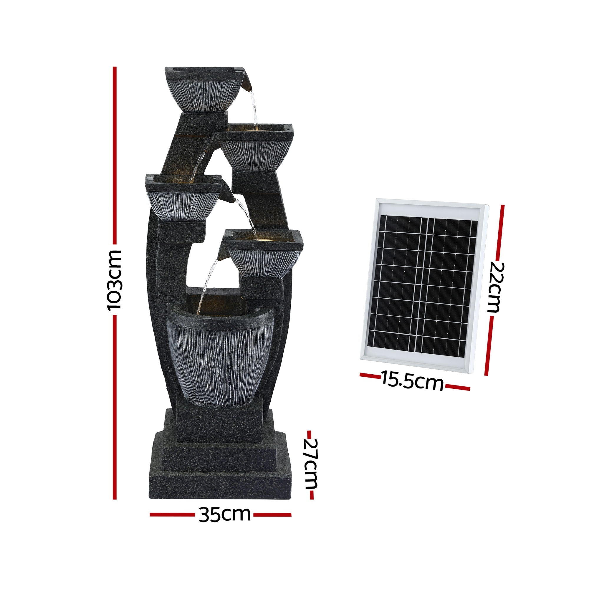 Gardeon Solar Fountain Water Feature Outdoor Fountain Indoor 5-Tier Bowl Cascading Grey