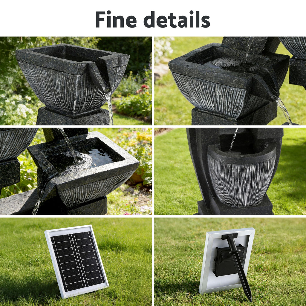 Gardeon Solar Fountain Water Feature Outdoor Fountain Indoor 5-Tier Bowl Cascading Grey