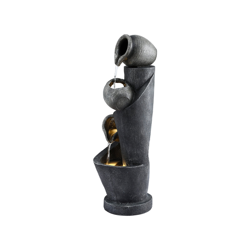 Gardeon Solar Fountain Water Feature Cascading Fountain 3-Tier Pot LED Lights 80CM Grey