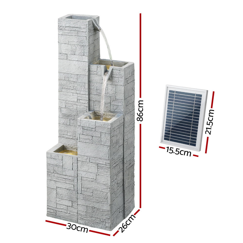 Gardeon Solar Fountain Water Feature Outdoor Indoor 4-Tier Square Cascading Beige