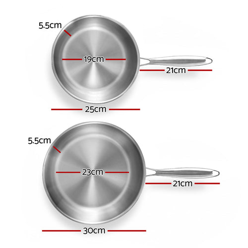 5-star Chef Frying Pan Stainless Steel Uncoated Twin Frypan Set 25/30cm Silver