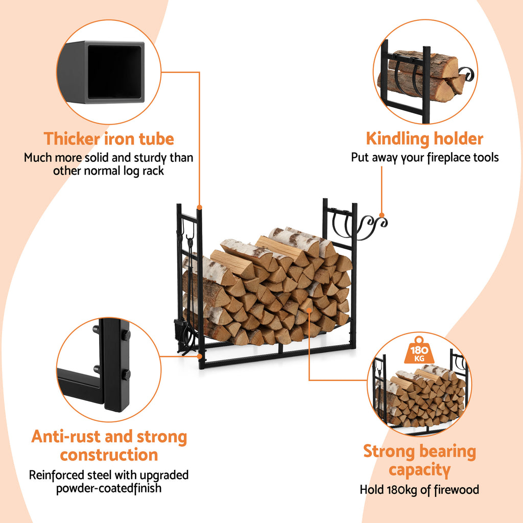 Gardeon Firewood Rack 84cm Wood Rack Firewood Storage Indoor Outdoor Black