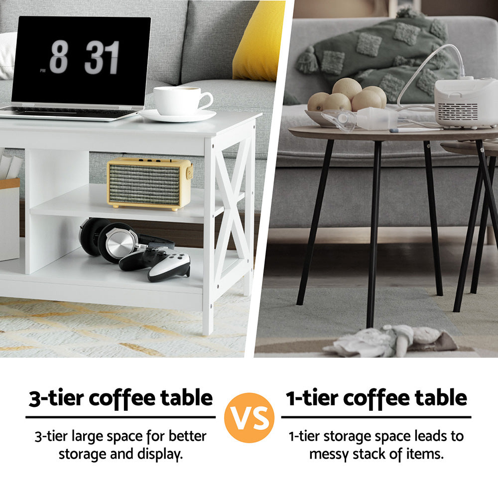 Artiss Coffee Table Storage Shelf White