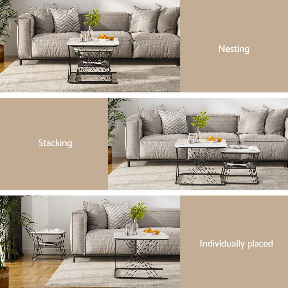 Artiss Nesting Coffee Table Set of 2 Marble Effect