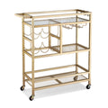 Artiss Bar Cart Drinks Trolley Serving Wine Rack Glass Holder 3 Hooks 72cm Gold