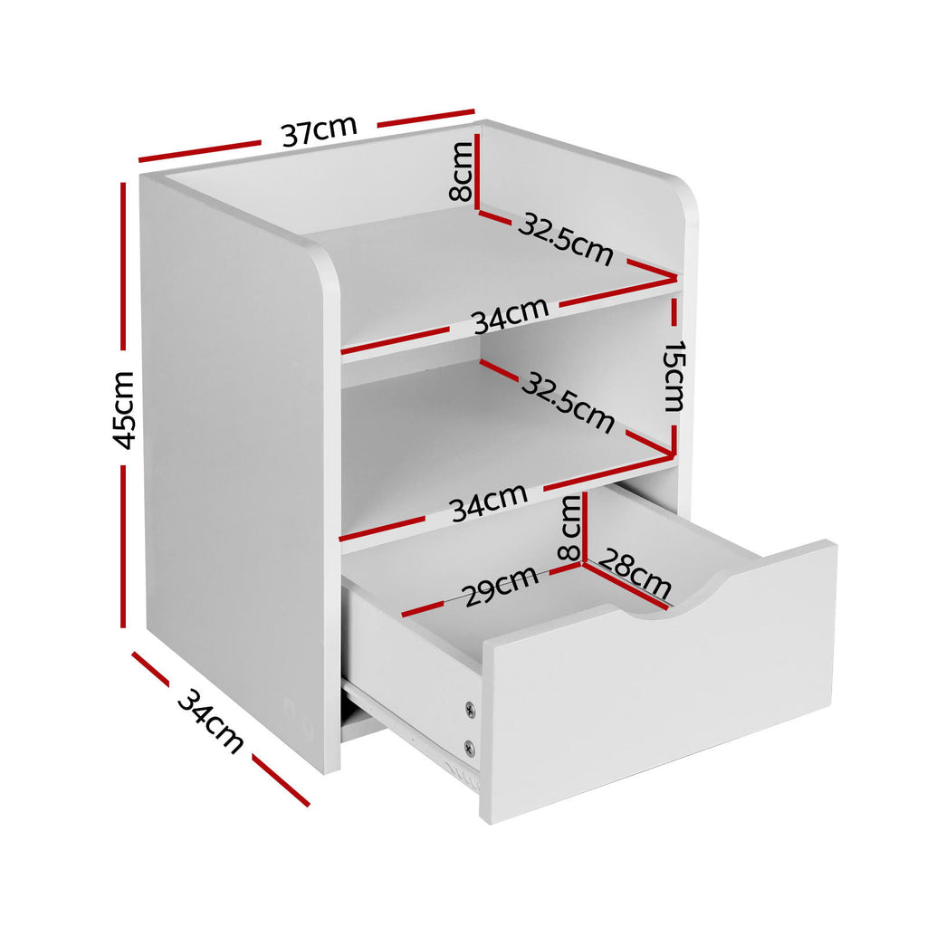 Artiss 2X Bedside Table 1 Drawer with Shelf - FARA White