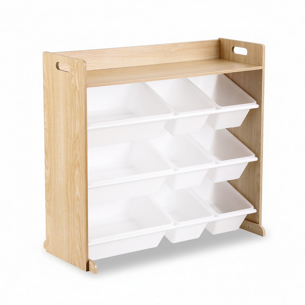 Keezi Kids Toy Box 9 Bins Bookshelf Organiser Display Shelf Storage Rack Wooden