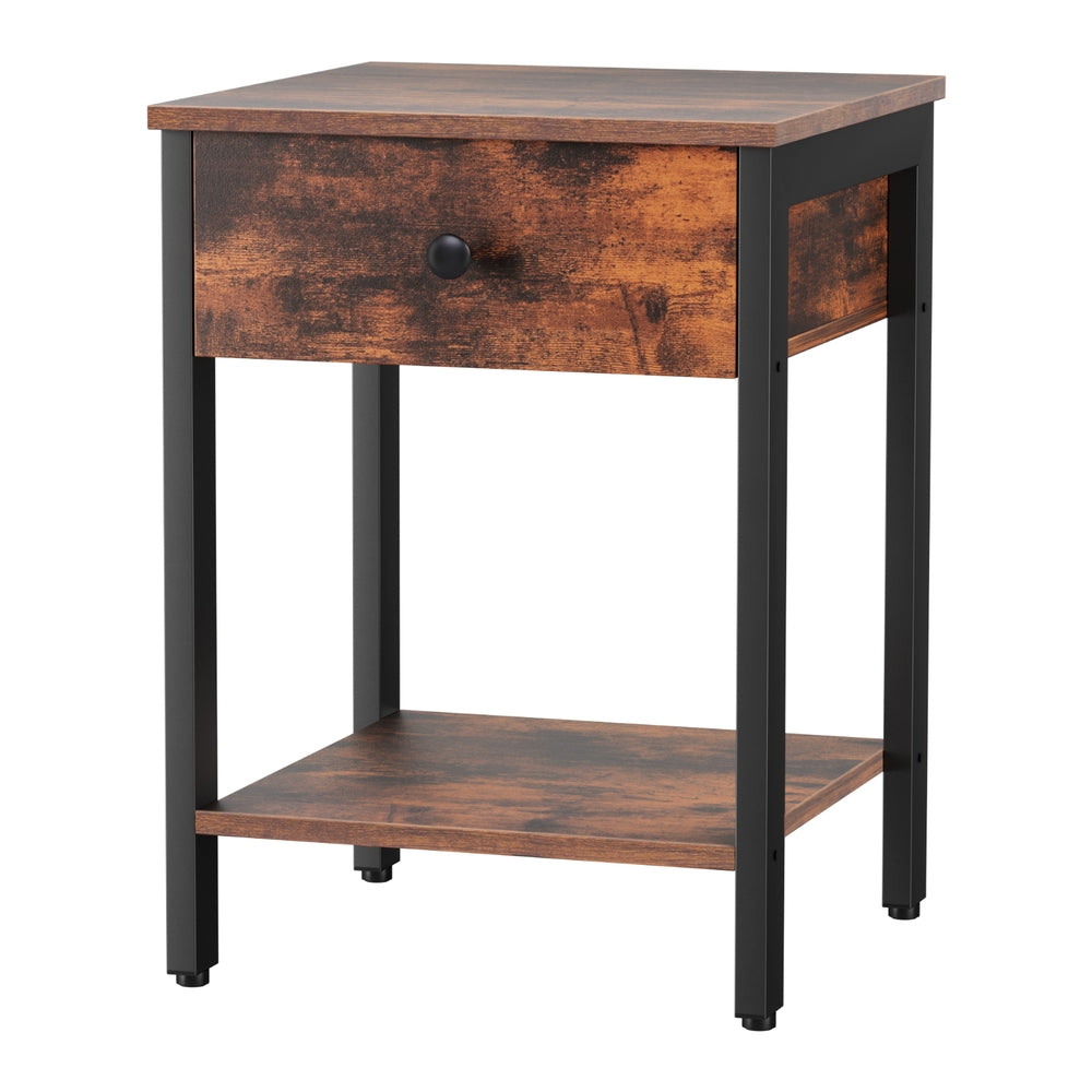 Artiss Bedside Table Nightstand 1 Drawer Shelves Walnut