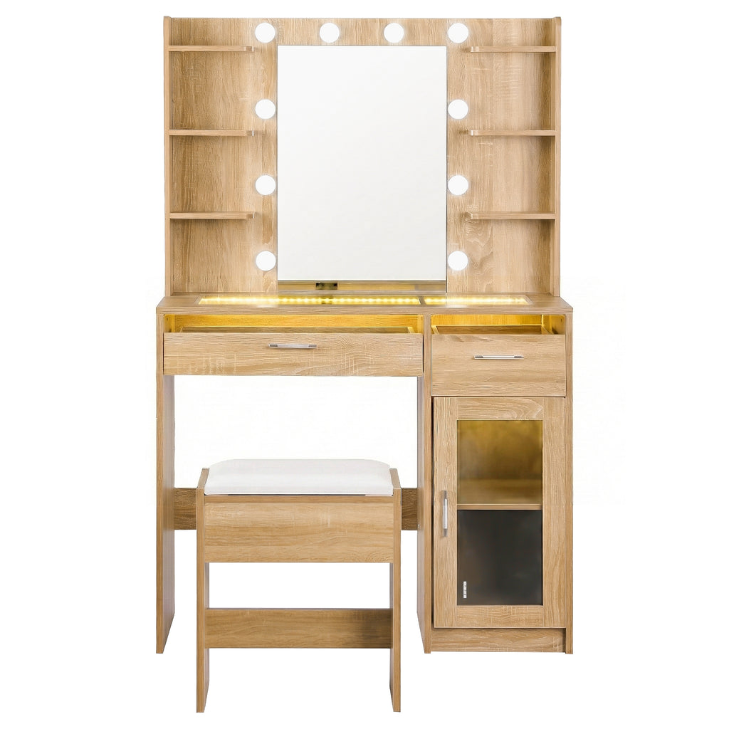 Artiss Dressing Table Vanity Desk Set 10 LED Bulbs RGB Light Wood