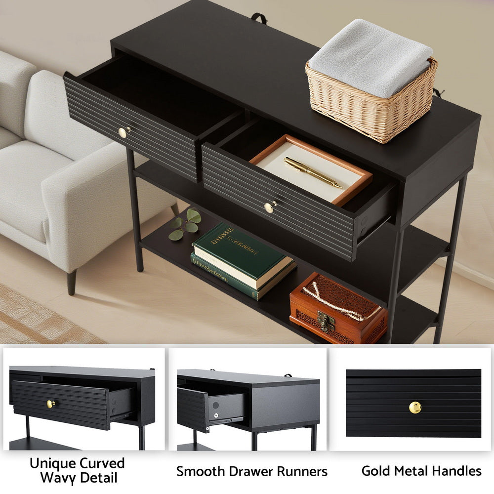 Artiss Console Table 3-Tier Black