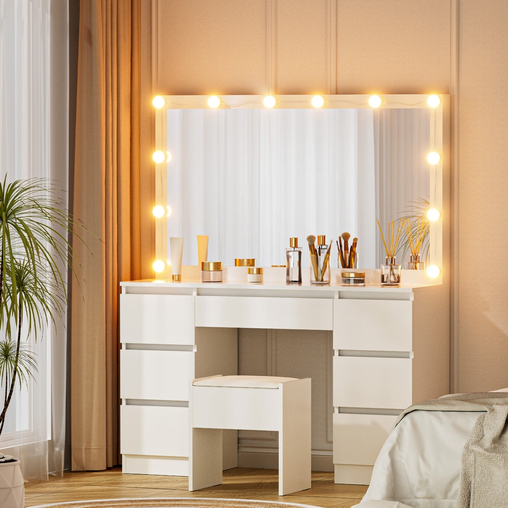 Artiss Dressing Table Vanity Desk Set Stool 12 Led Bulbs White