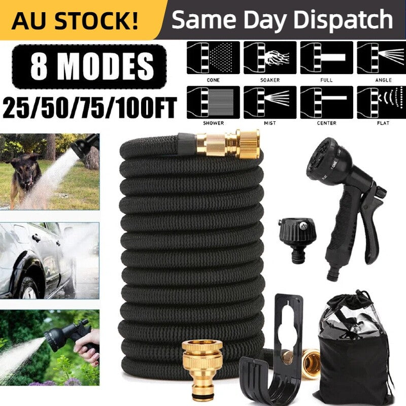 Flexible Expandable Garden Water Hose Pipe Car Wash W/ Spray Nozzle Gun 25-100FT
