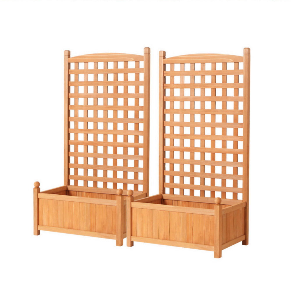 Green Fingers 2X Garden Bed Wooden 64x35x115cm Planter Raised Box Container Trellis