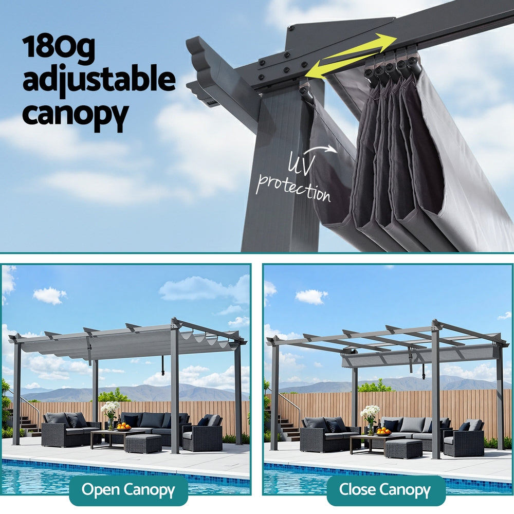 Instahut Gazebo Outdoor Garden Pergola Aluminium Frame Adjustable Canopy 3x4m Grey