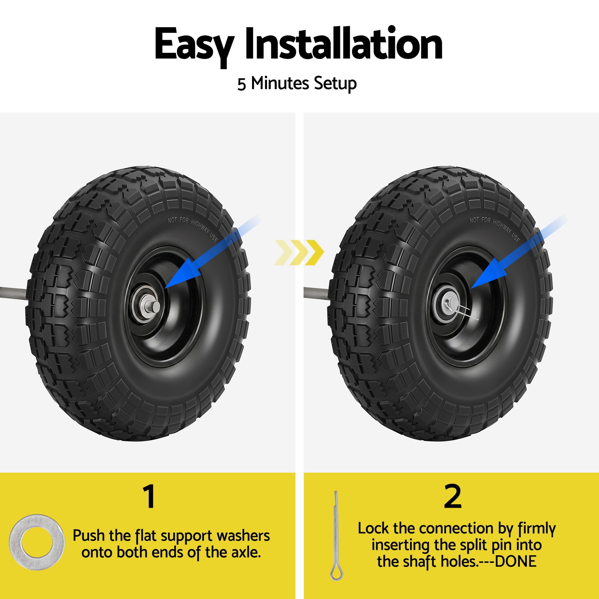 Gardeon 2pcs, 4.10/3.50-4 Tire And Wheel Flat Free, 26cm Solid Rubber Tires with 5/8 Axle Bore Hole And Double Sealed Bearings, Perfect for Wheelbarrow, Garden Cart, Wagon, Dolly