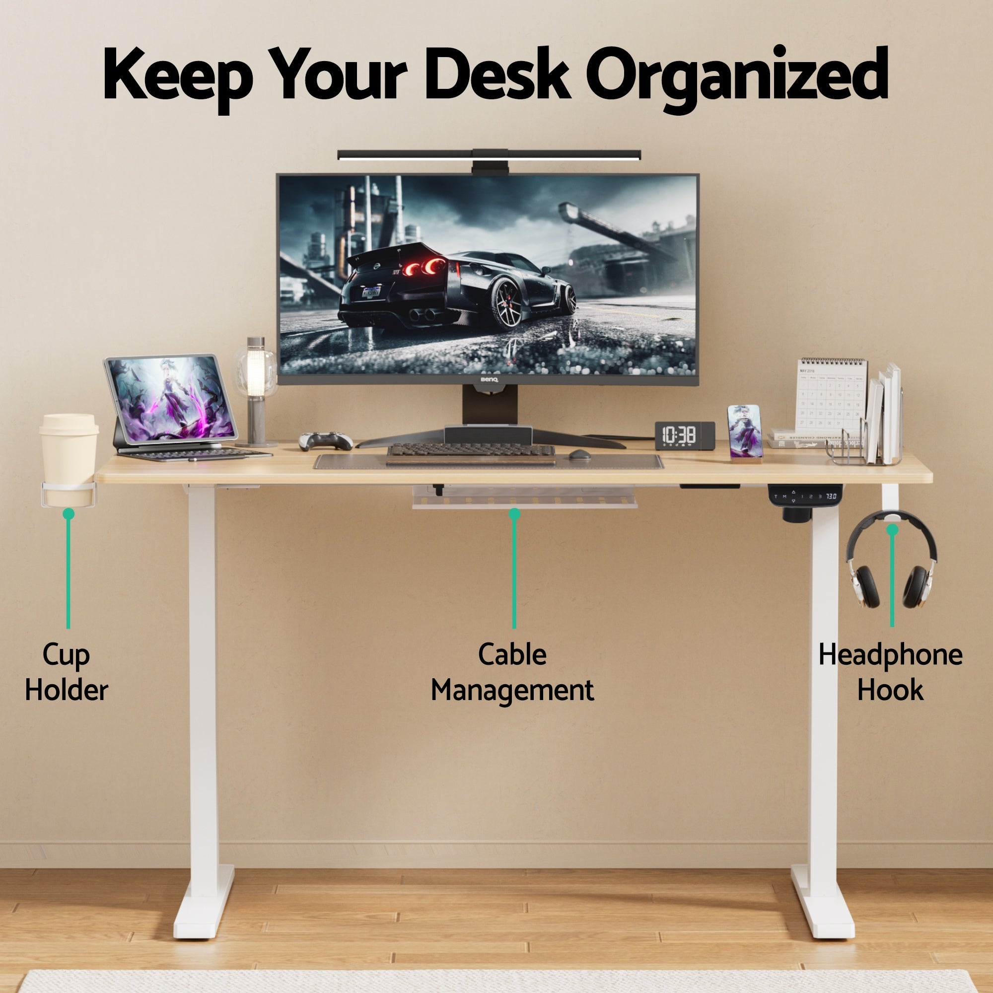 Artiss Standing Desk Motorised Touch Control Electric Oak 140CM