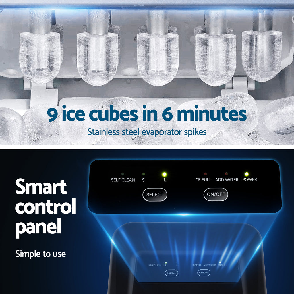Devanti Ice Maker Machine Portable 12kg Countertop w/Self Cleaning 1.2L Black