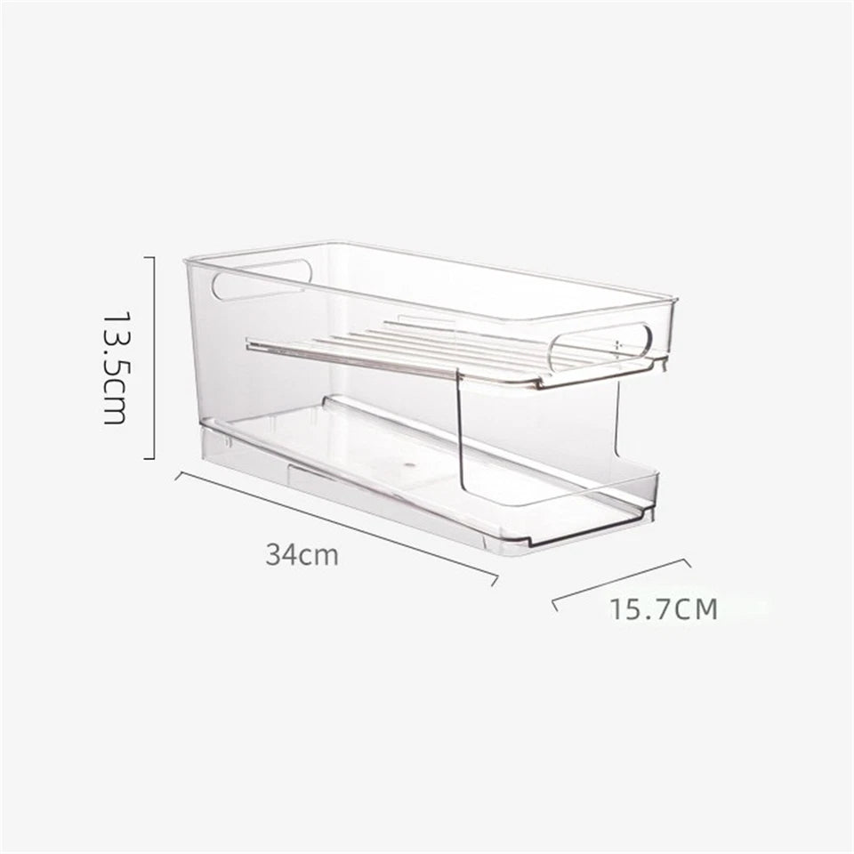 2-Layer Rolling Can Dispenser Plastic Fridge Beer Tin Holder Organiser Soda Rack