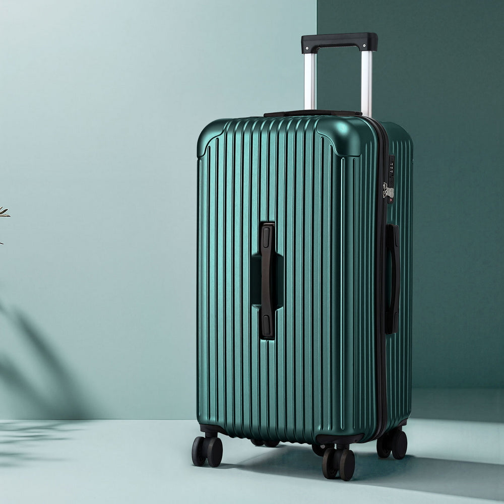 Wanderlite 28" Trunk Luggage Suitcase Travel 5 Wheels Type-C Port TSA Green