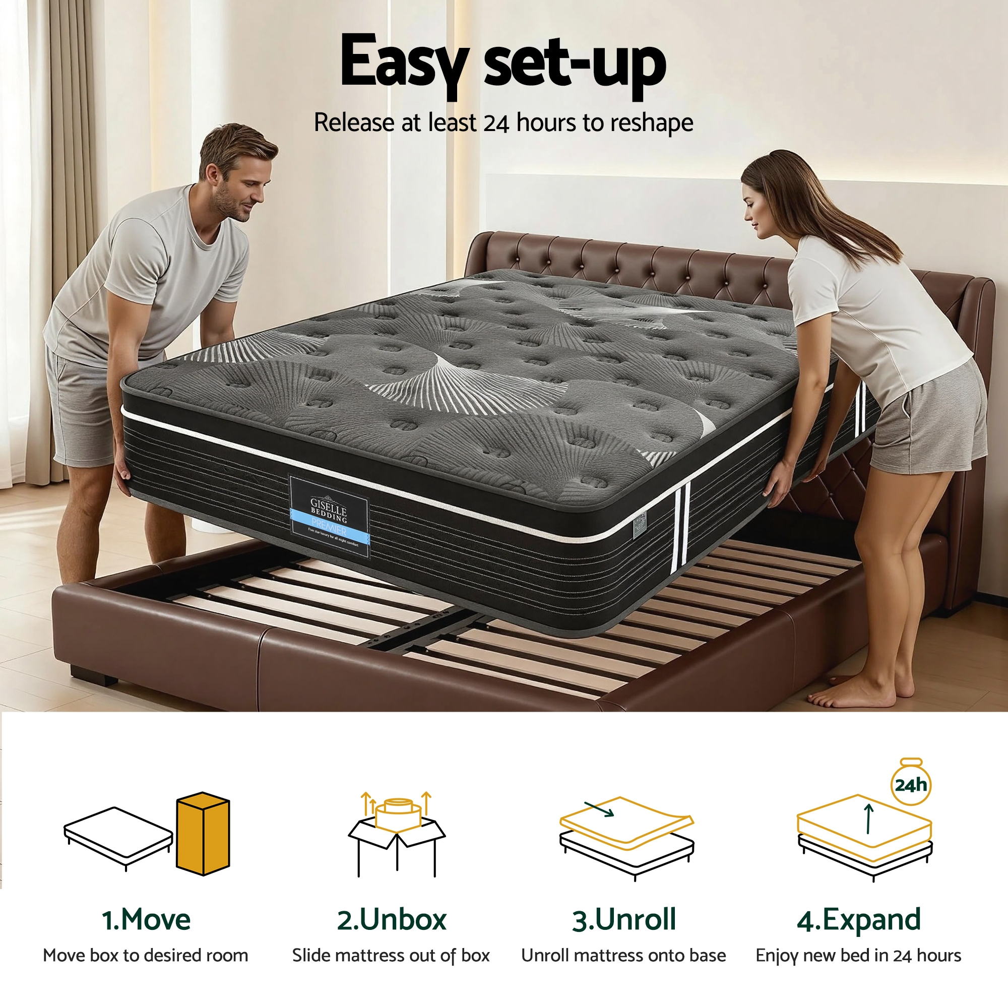 Giselle Bedding 35cm Mattress Graphene Memory Foam Medium Firm Euro Top Mattresses Queen