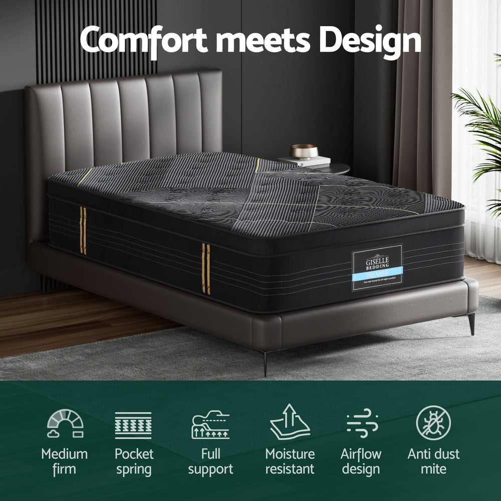 35cm Giselle Mattress King Single Bed Bamboo Pocket Firm Foam