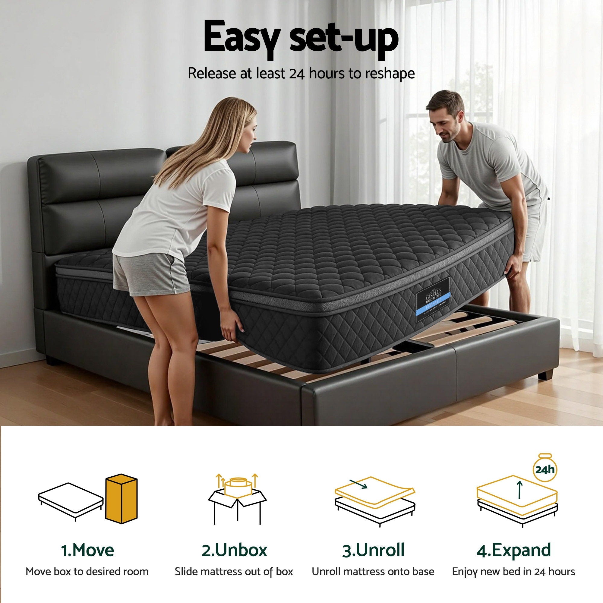 Giselle Bedding Mattress 34cm 5-Zone Pocket Spring Egg-crate Memory Foam Queen