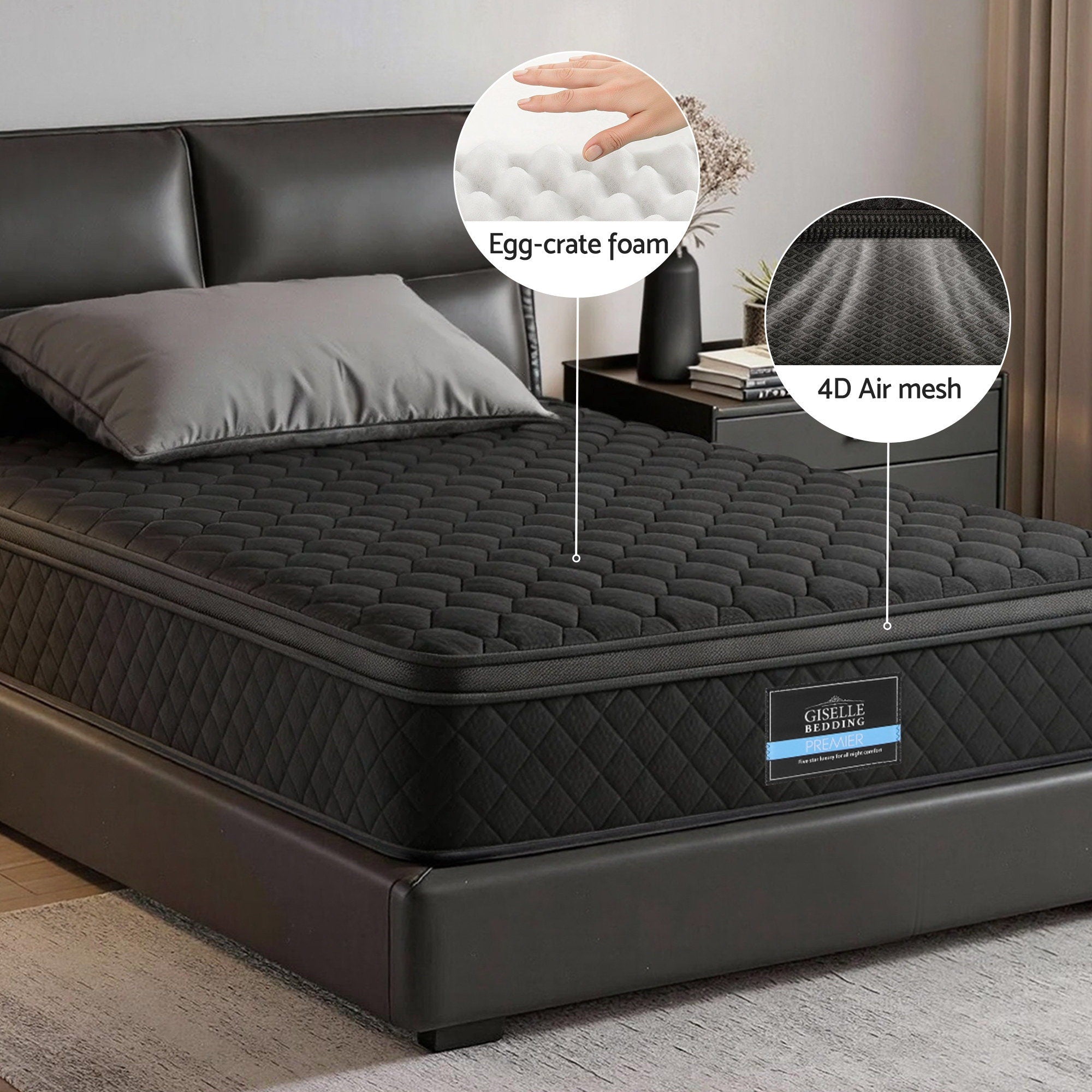 Giselle Bedding Mattress 34cm 5-Zone Pocket Spring Egg-crate Memory Foam Single