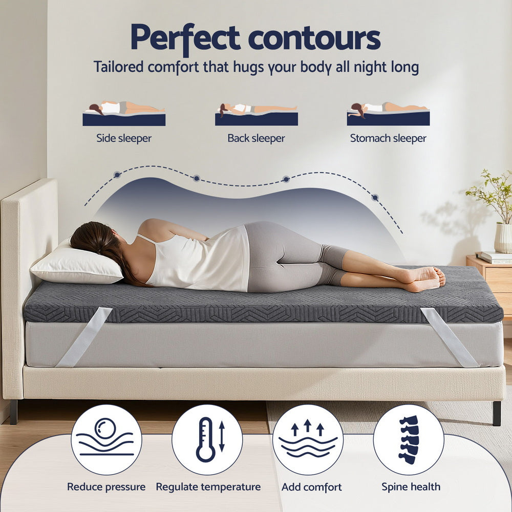 Giselle 8cm Memory Foam Mattress Topper Gel Dual Layer Foam Bamboo King Single