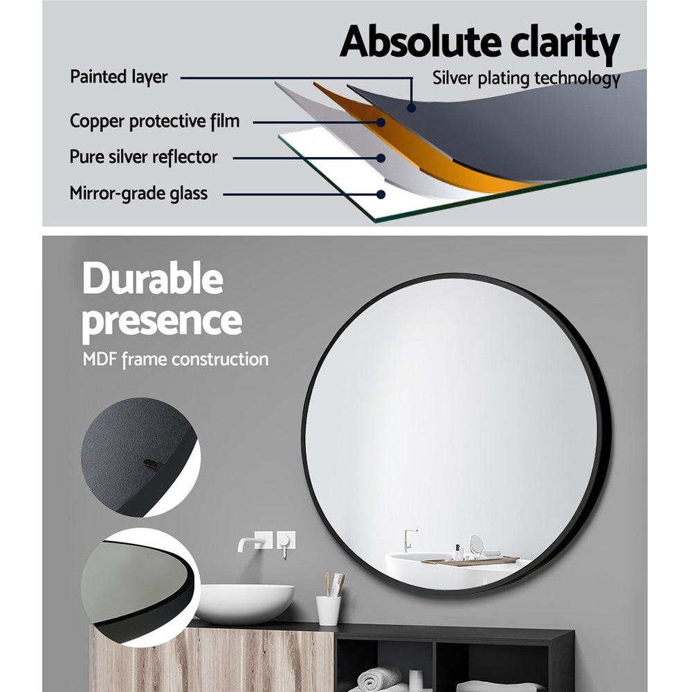 Embellir 2 Wall Mirror Makeup 70cm Home Decor Framed Mirrors Bathroom Round Black