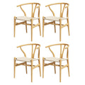 1 Set of 4 Artiss Dining Chairs Wooden Rattan Seat Wishbone Back