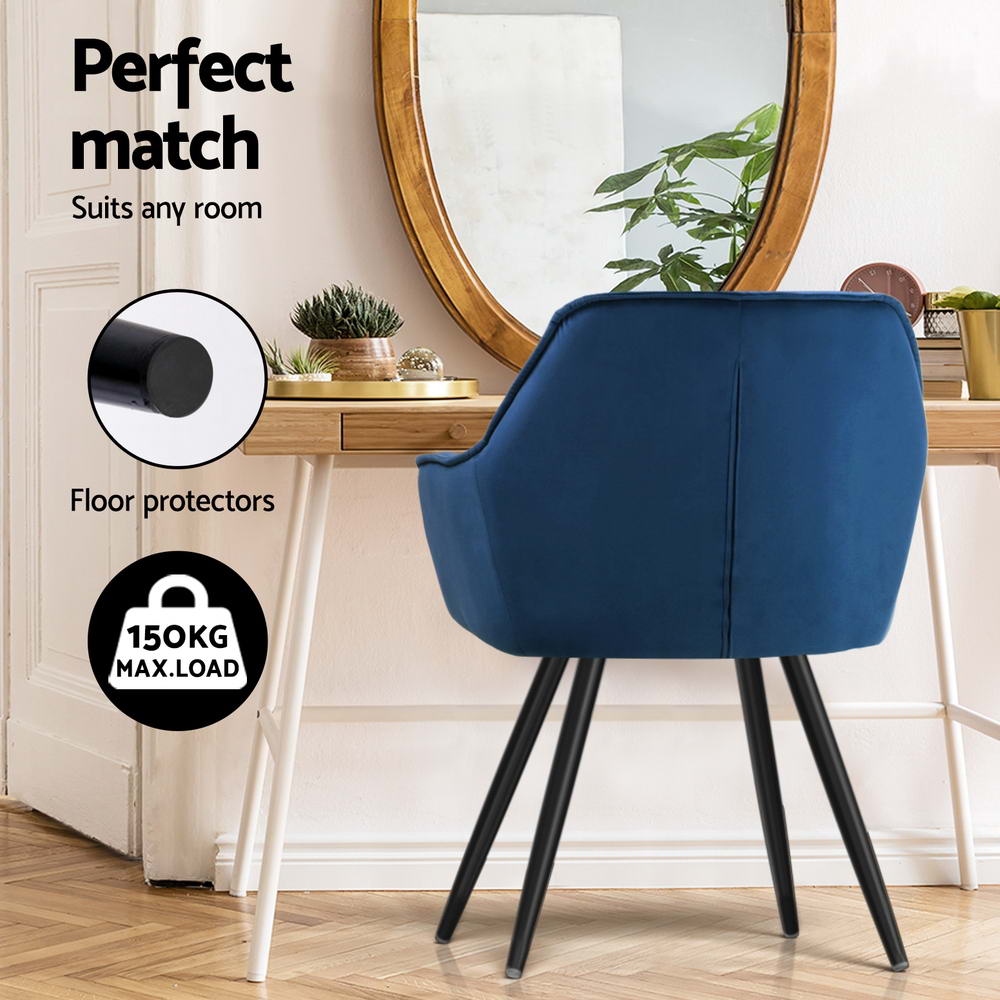 Artiss Dining Chairs Set of 4 Velvet Diamond Tufted Armchair Blue