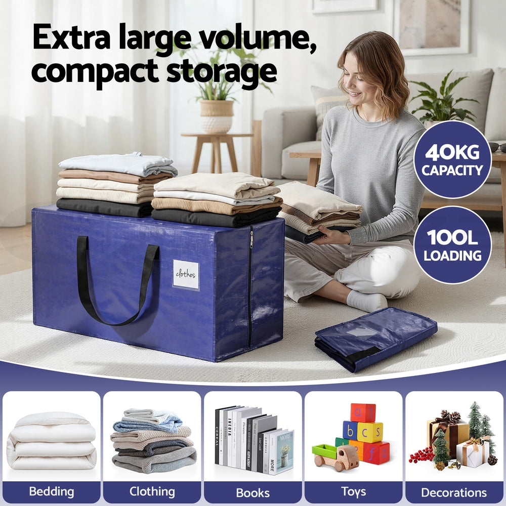 Artiss Moving Bags Heavy Duty Waterproof Backpack Straps Large Storage Totes 5 Pack Blue