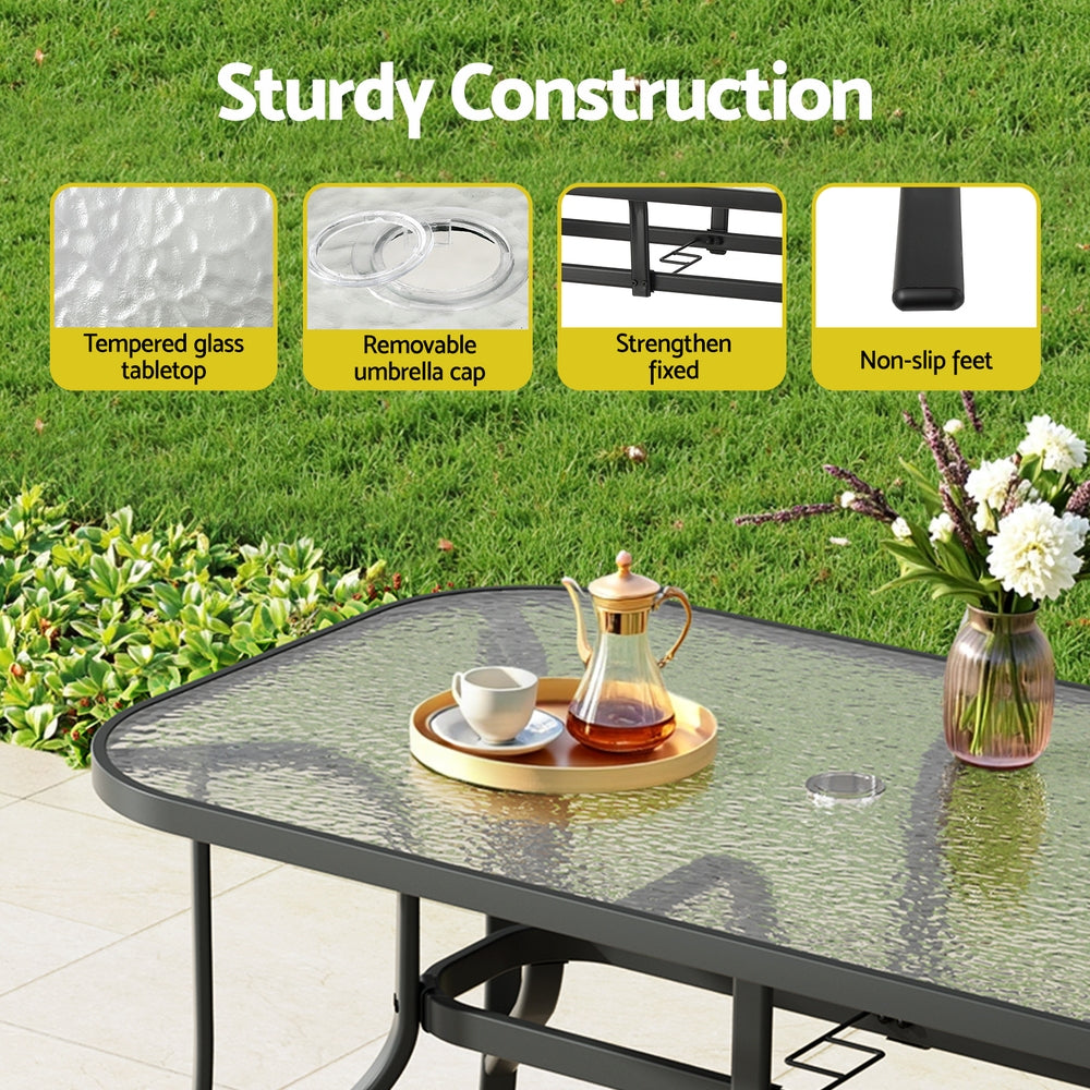 Gardeon 120CM Outdoor Dining Table Steel Parasol Hole Desk Patio Furniture Black