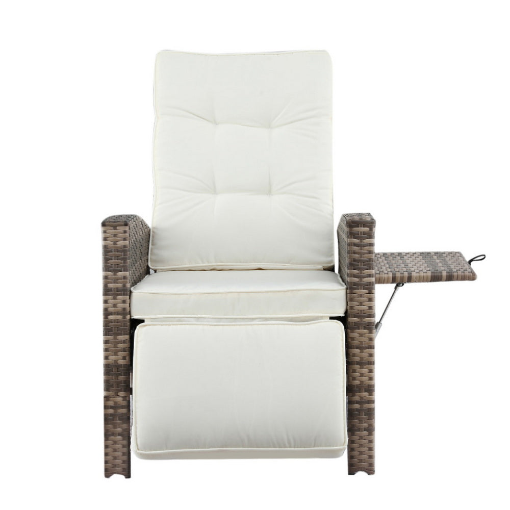 Gardeon Outdoor Recliner Chairs Sun lounge Wicker Lounger Patio Furniture Adjustable Brown