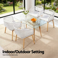 Gardeon 2PC Outdoor Dining Chairs Wicker Chair Patio Furniture Garden Steel White