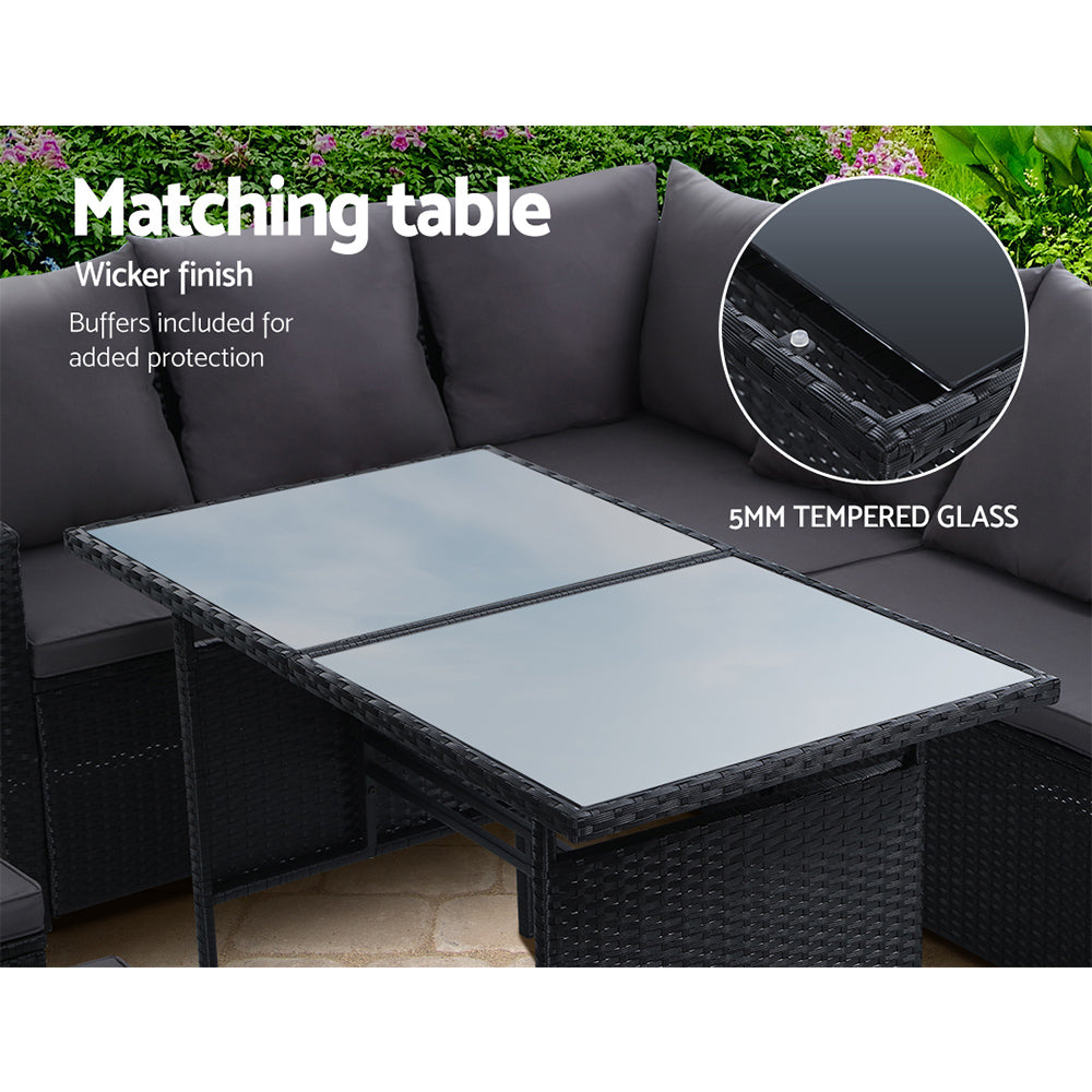 Gardeon Outdoor Furniture Dining Setting Sofa Set Lounge Wicker 9 Seater Black