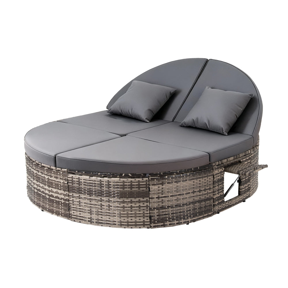 Gardeon Outdoor Day Bed Sun Lounge Setting Wicker Lounger Patio Furniture w/ Retractable Side Tray
