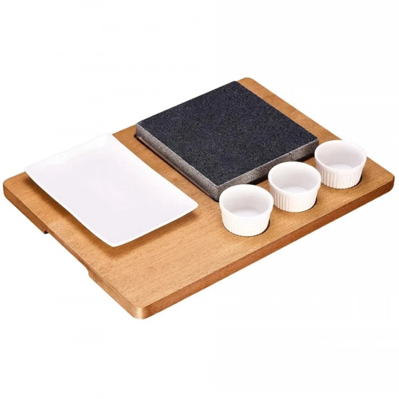 Black Rock Grill Steak Stone Set Hot Stone Cooking Steak Stone W/Ceramic Dishes