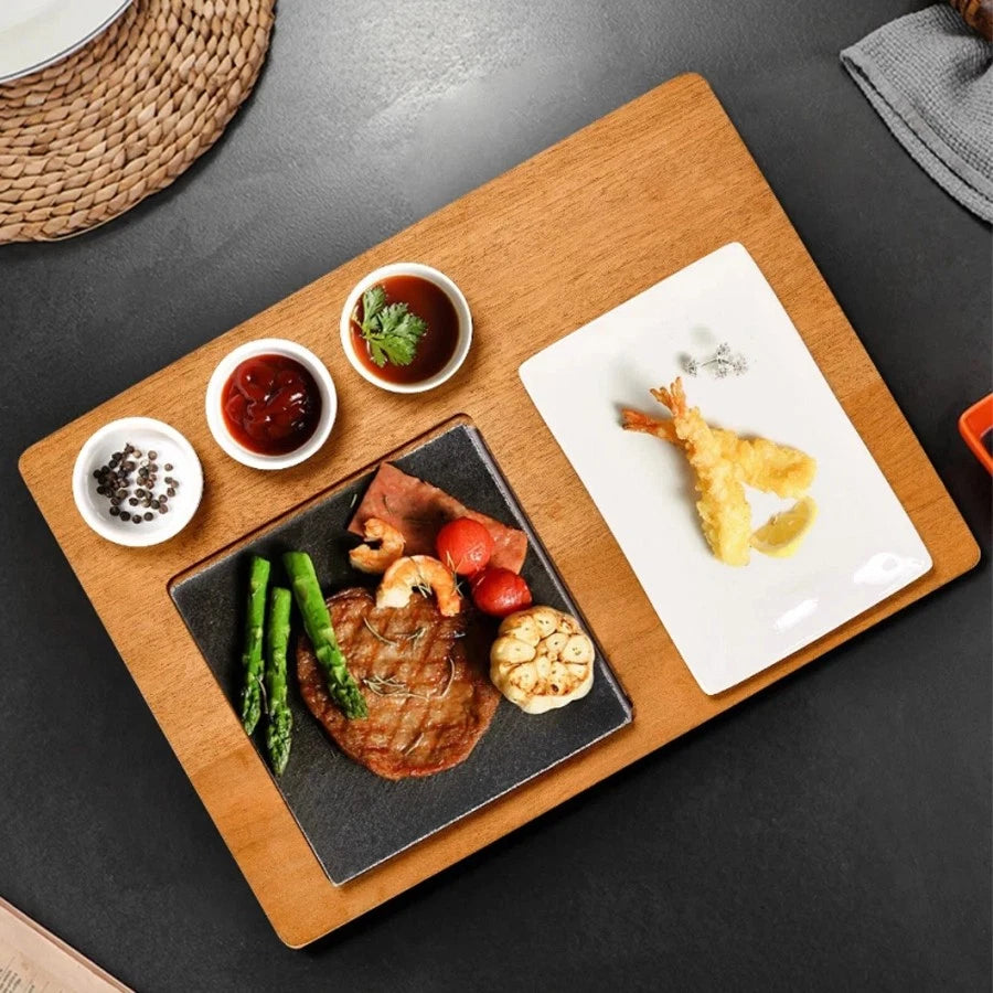 Black Rock Grill Steak Stone Set Hot Stone Cooking Steak Stone W/Ceramic Dishes
